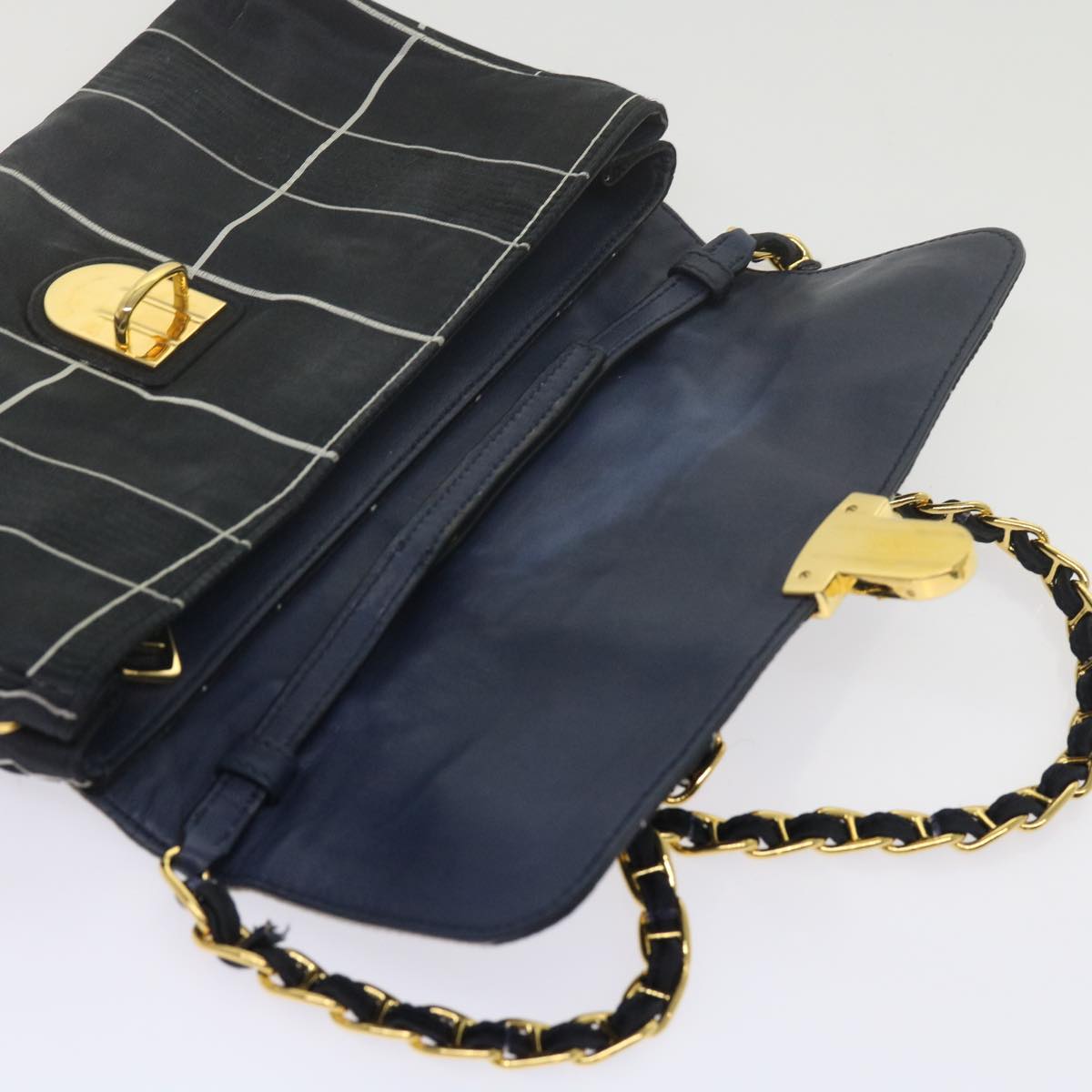 PRADA Chain Shoulder Bag Satin Navy Auth bs10795