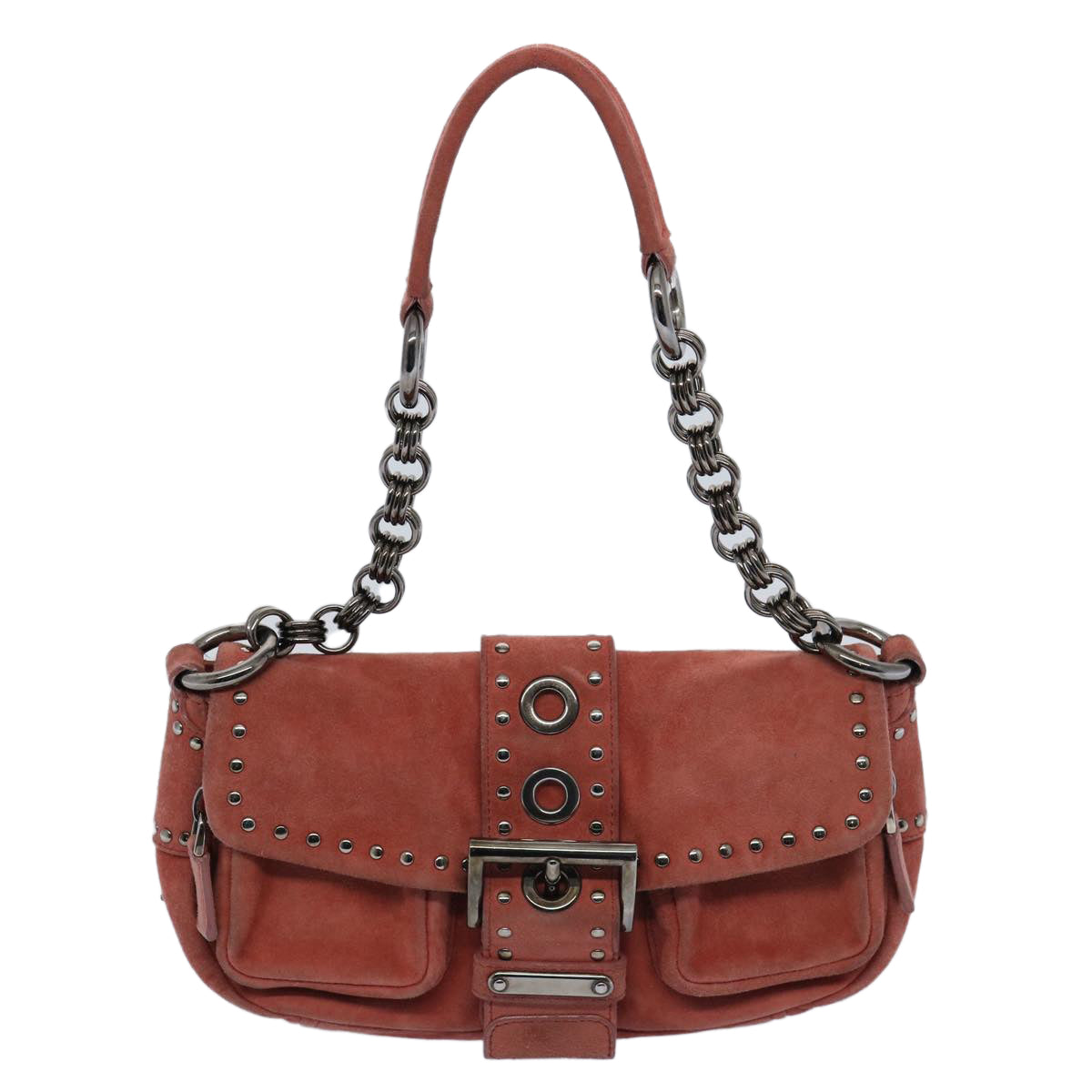 PRADA Chain Shoulder Bag Suede Red Auth bs10796