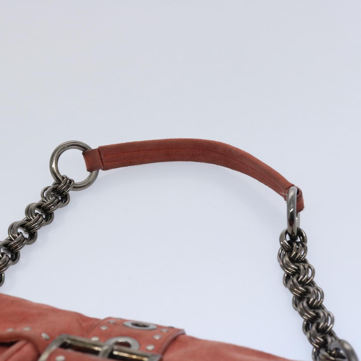 PRADA Chain Shoulder Bag Suede Red Auth bs10796