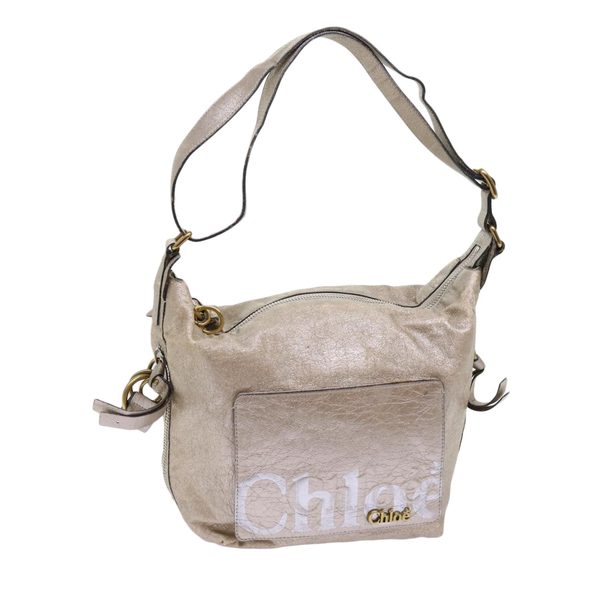 Chloe Shoulder Bag Leather Silver 02-09-51-5859 Auth bs10804