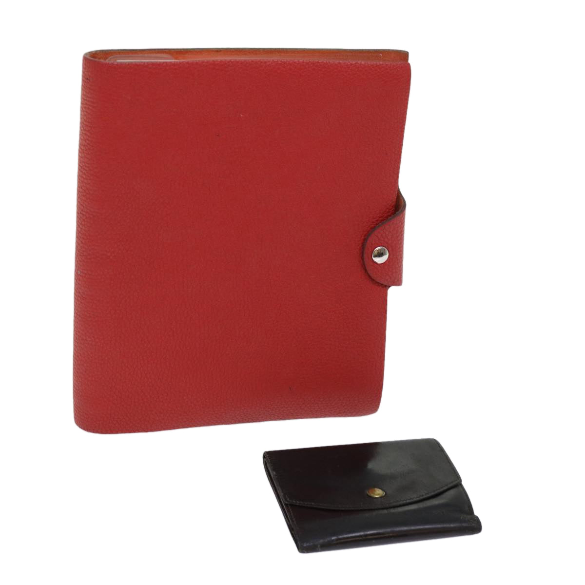 HERMES Wallet Note Cover Leather 2Set Red Black Auth bs10810
