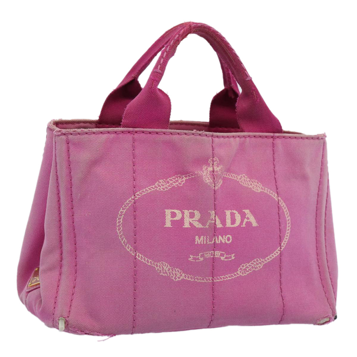 PRADA Canapa PM Hand Bag Canvas Pink Auth bs10834