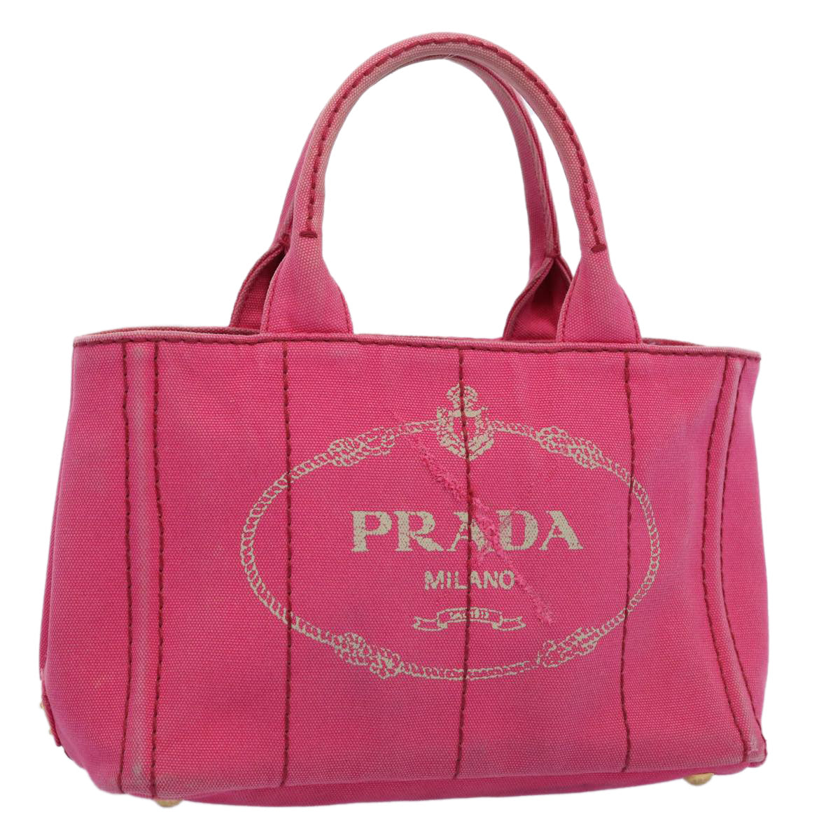 PRADA Canapa PM Hand Bag Canvas Pink Auth bs10835