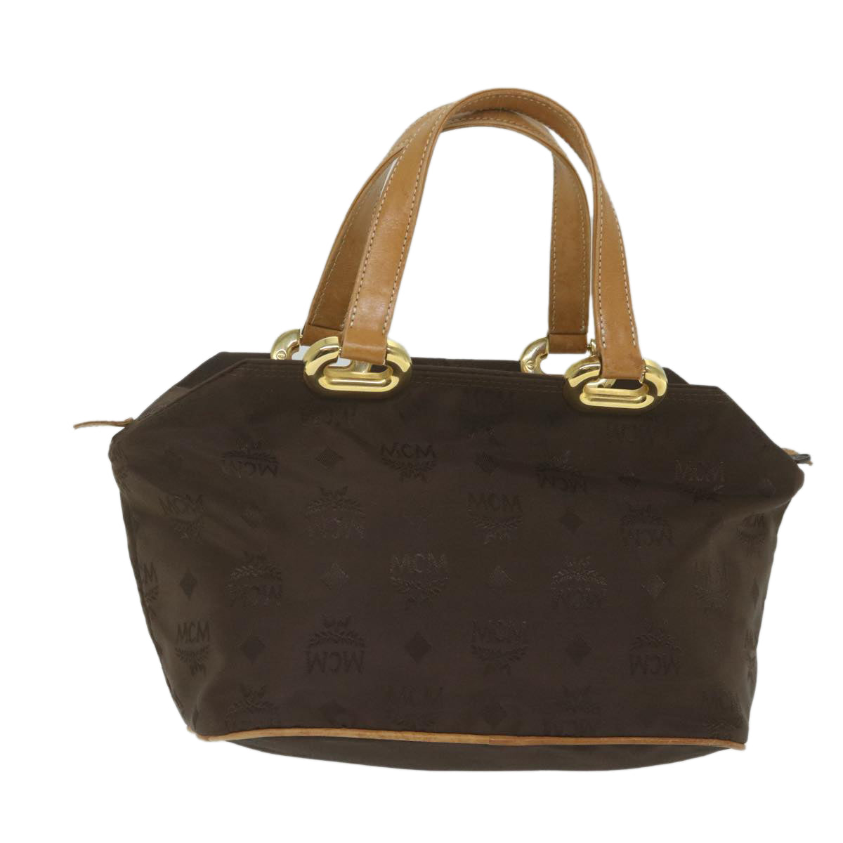 MCM Vicetos Logogram Hand Bag Nylon Brown Auth bs10837