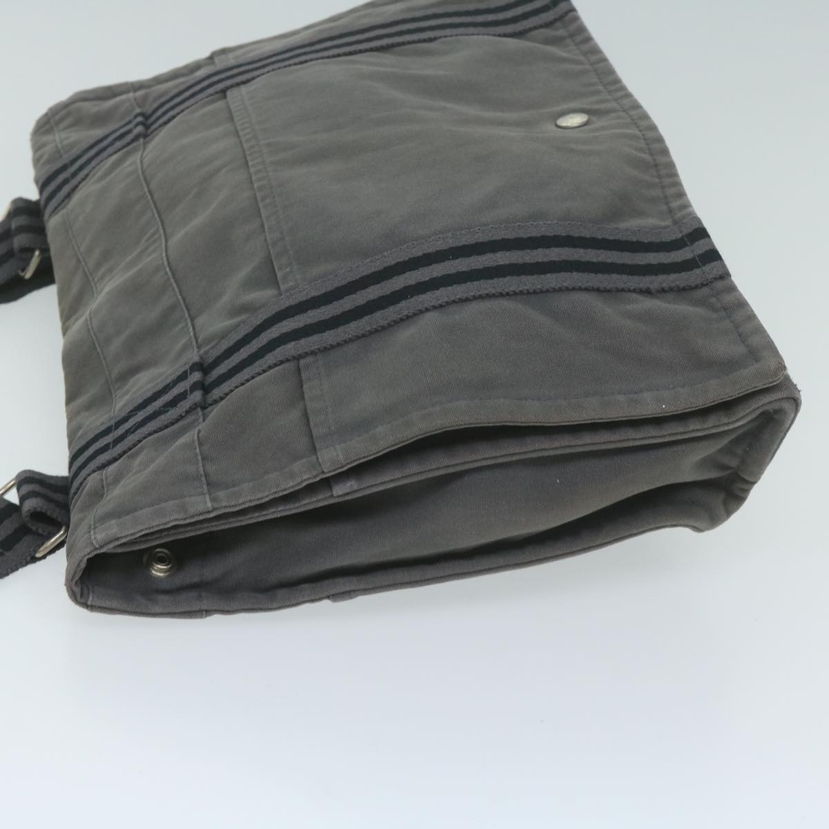 HERMES Bathas Shoulder Bag Canvas Gray Auth bs10852