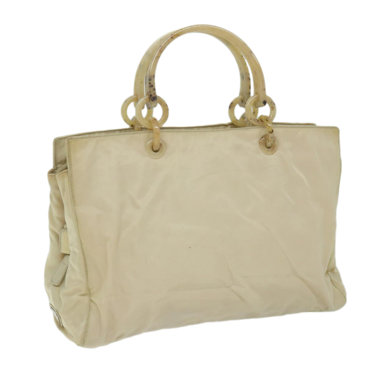 PRADA Hand Bag Nylon Beige Auth bs10883