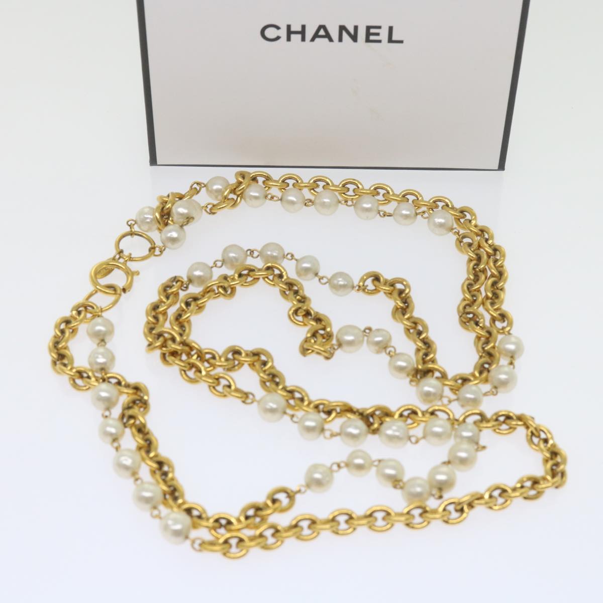 CHANEL Necklace Gold Tone CC Auth bs10911