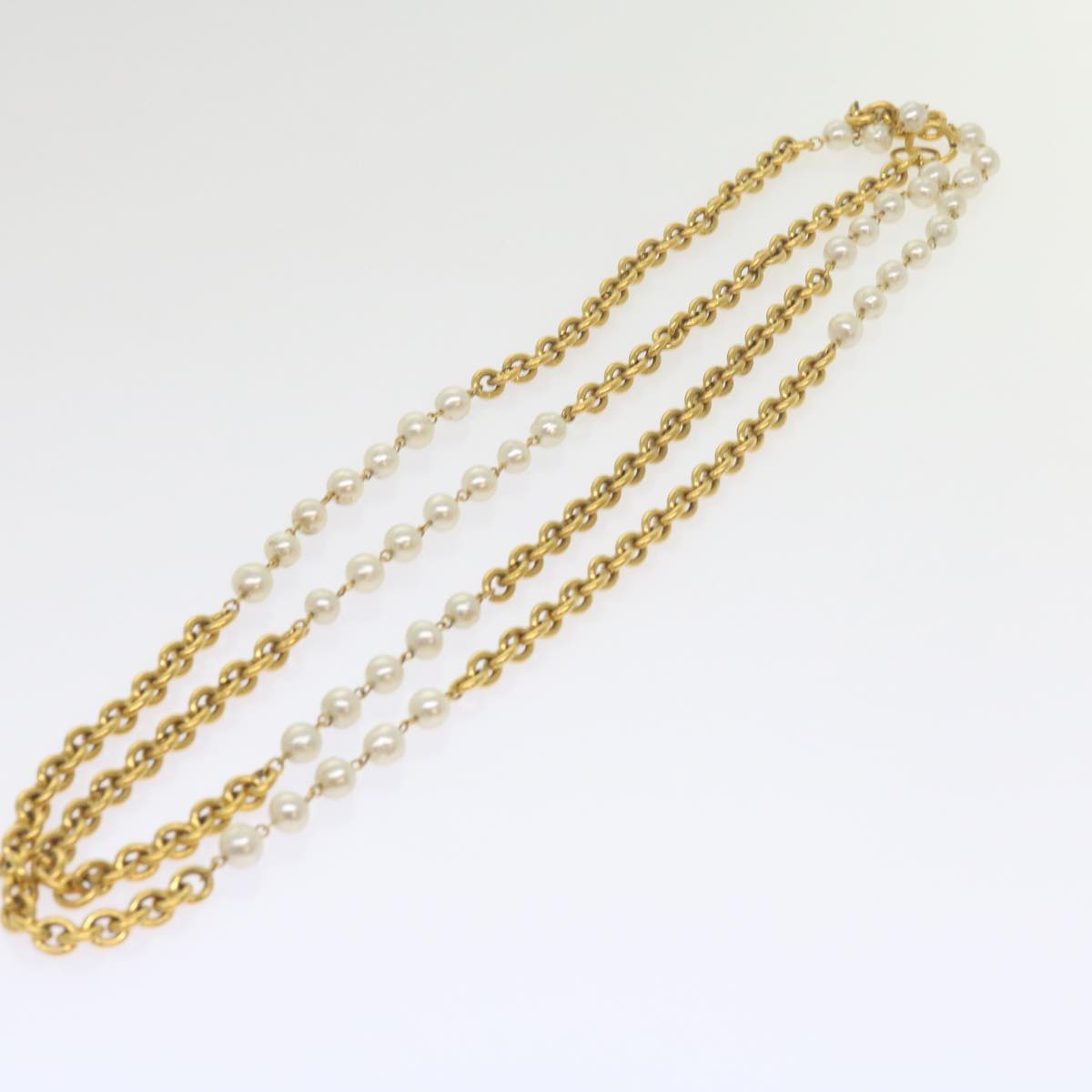 CHANEL Necklace Gold Tone CC Auth bs10911