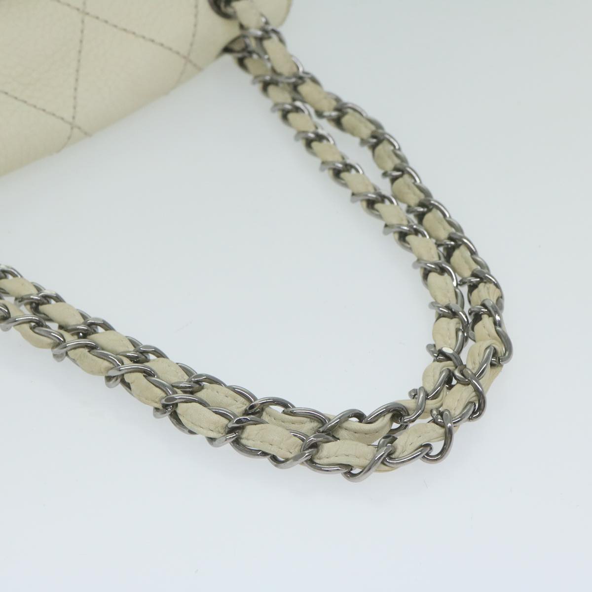 CHANEL Chain Shoulder Bag Leather White CC Auth bs10926