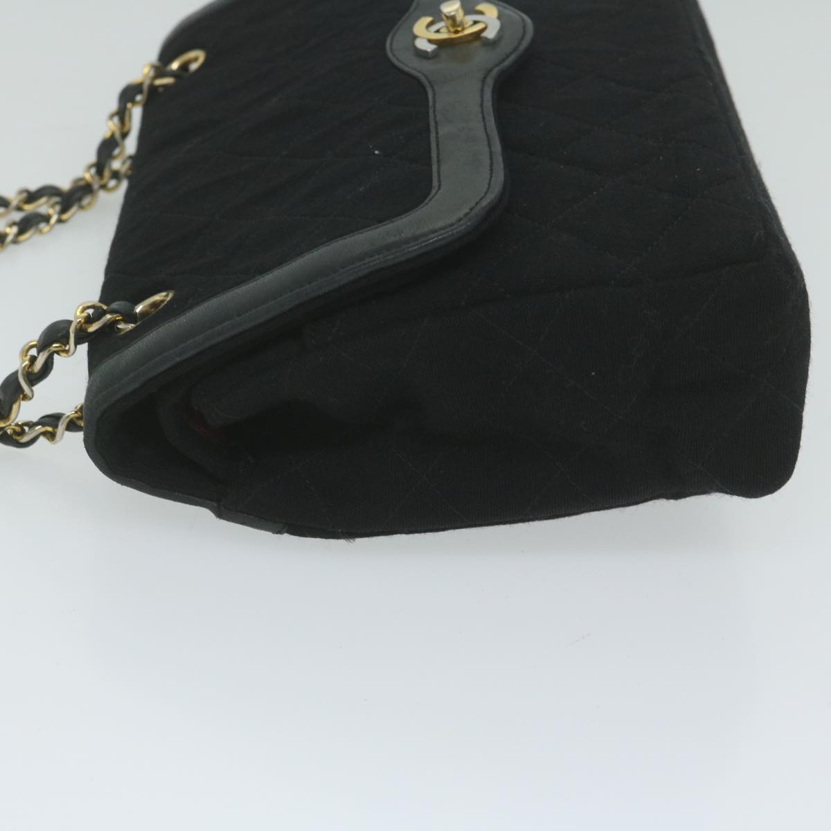 CHANEL Matelasse Chain Shoulder Bag Cotton Black CC Auth bs10930