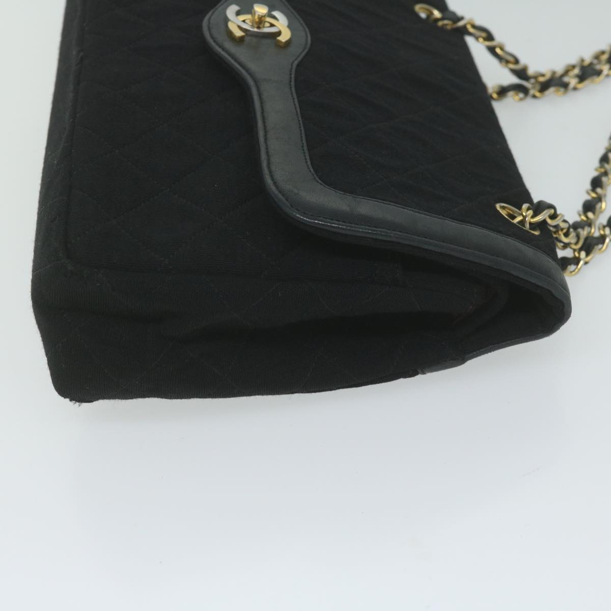 CHANEL Matelasse Chain Shoulder Bag Cotton Black CC Auth bs10930