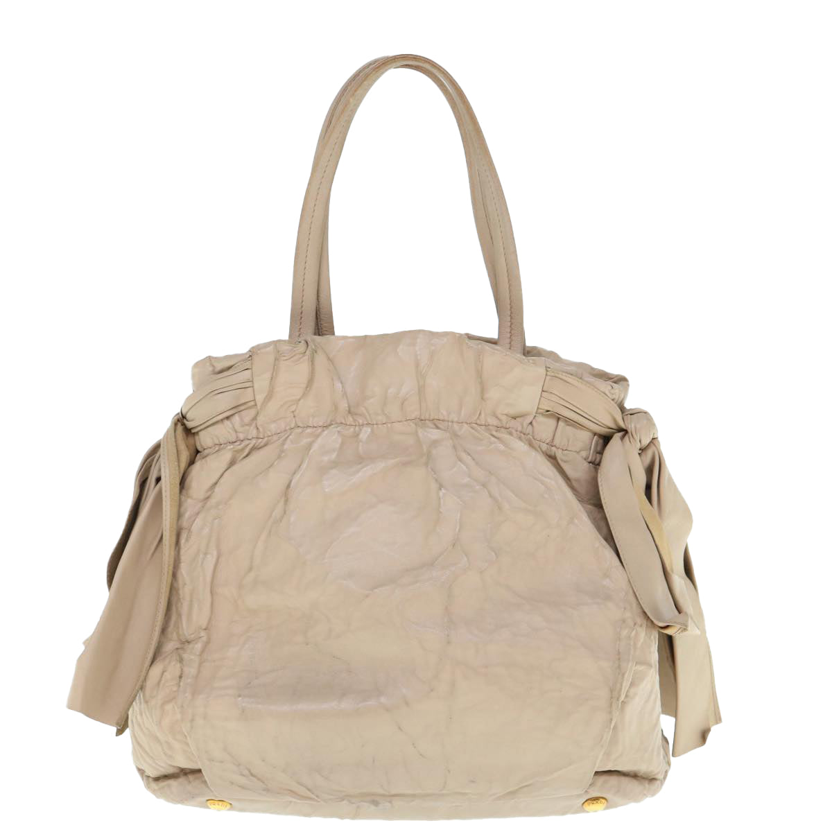 PRADA Hand Bag Leather 2way Beige Auth bs10932 - 0