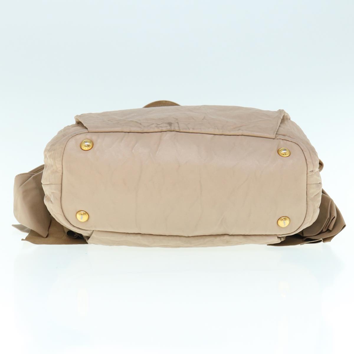 PRADA Hand Bag Leather 2way Beige Auth bs10932