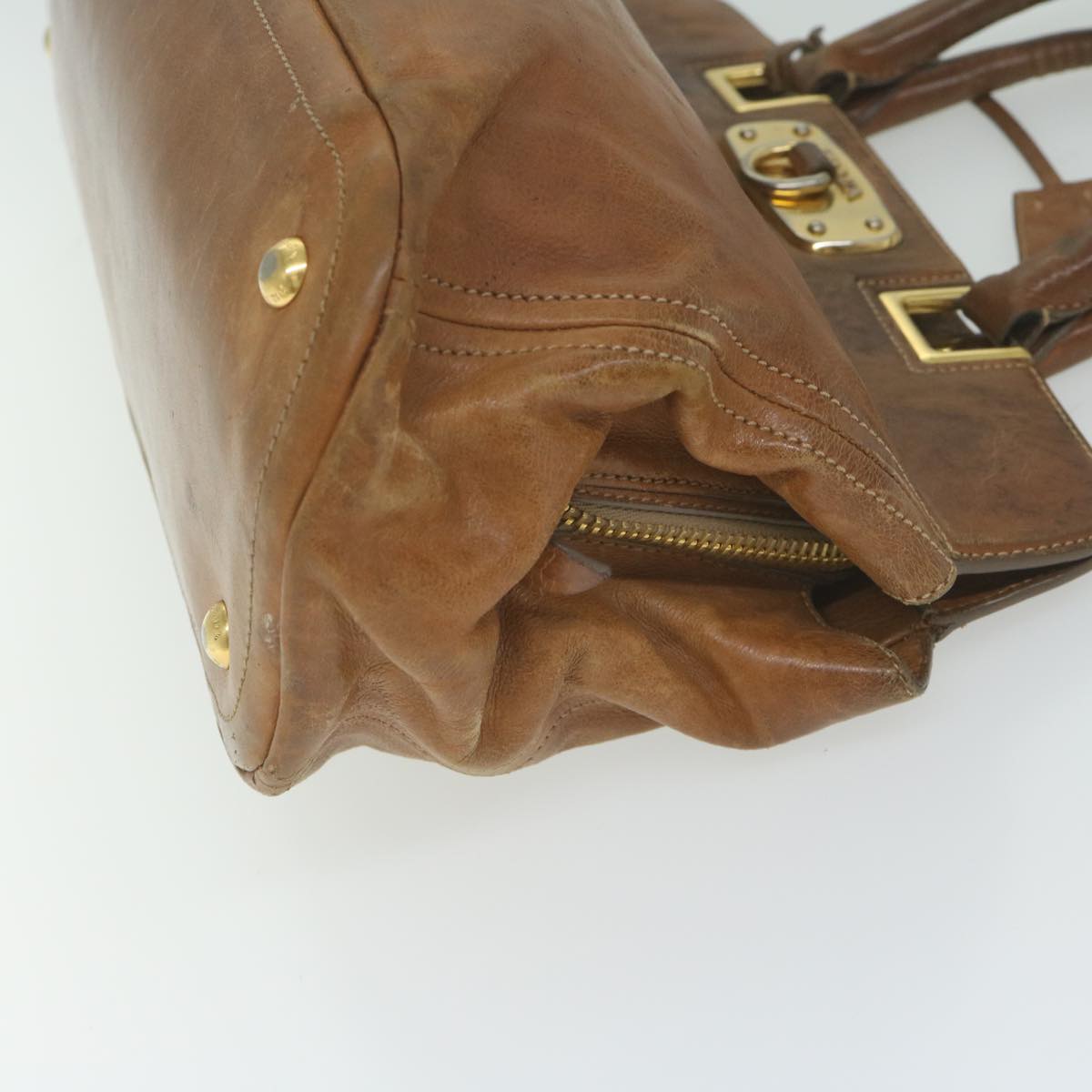 PRADA Hand Bag Leather 2way Brown Auth bs10941