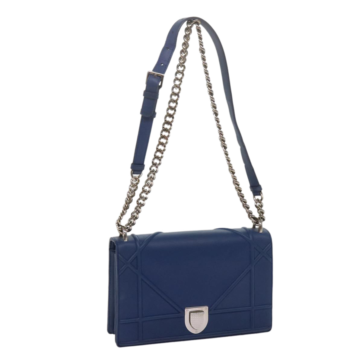 Christian Dior Chain Shoulder Bag Leather Blue Auth bs10952