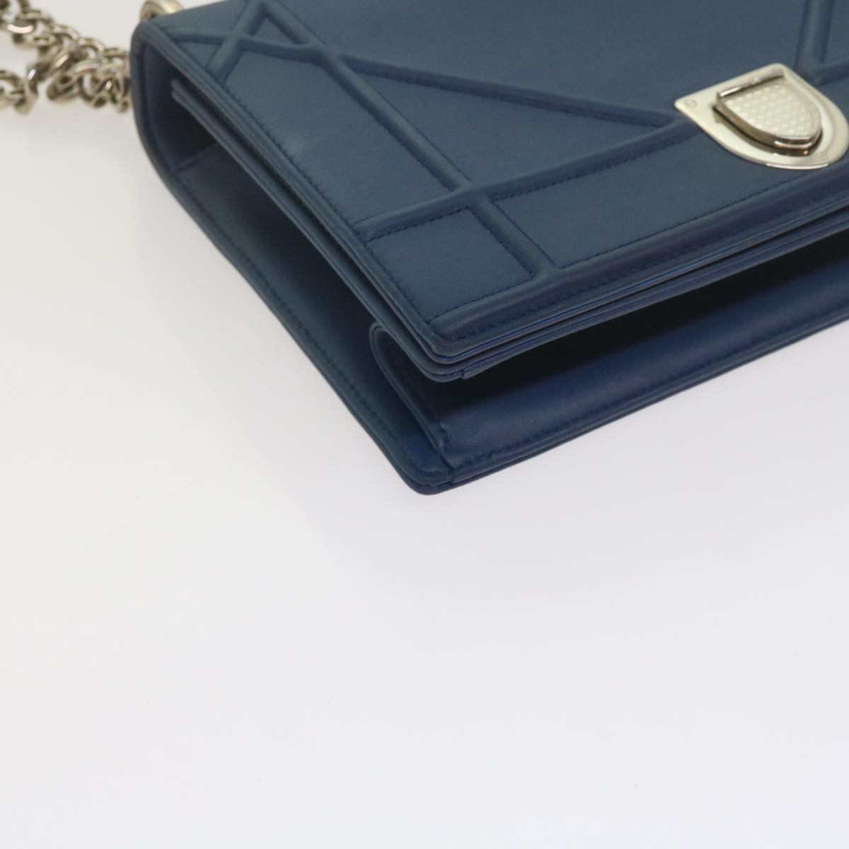 Christian Dior Chain Shoulder Bag Leather Blue Auth bs10952