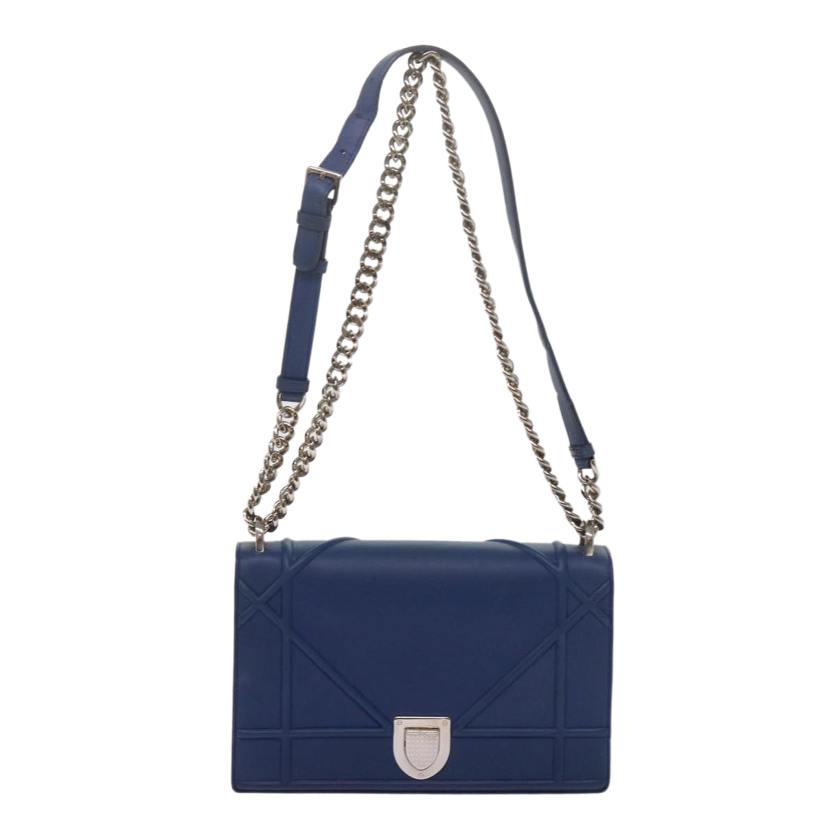 Christian Dior Chain Shoulder Bag Leather Blue Auth bs10952 - 0