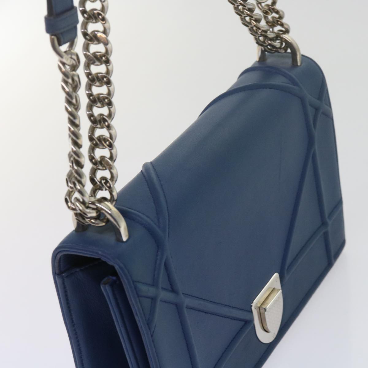 Christian Dior Chain Shoulder Bag Leather Blue Auth bs10952