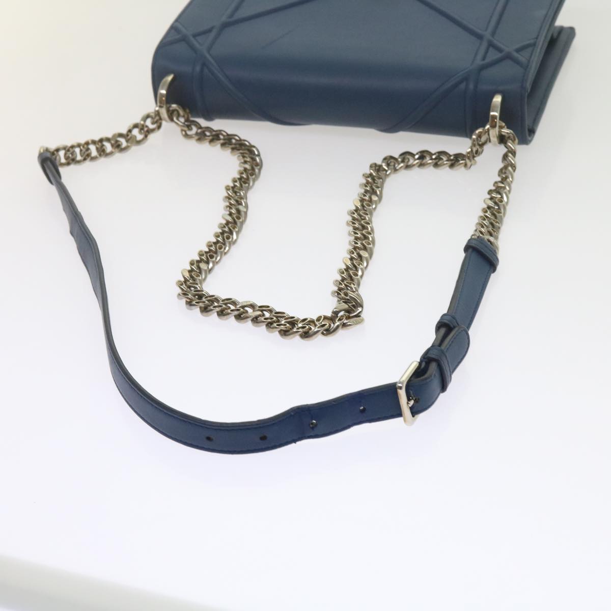 Christian Dior Chain Shoulder Bag Leather Blue Auth bs10952