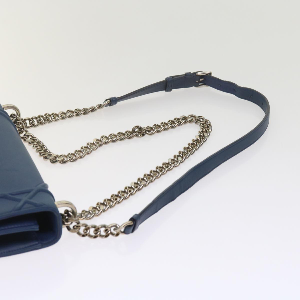 Christian Dior Chain Shoulder Bag Leather Blue Auth bs10952