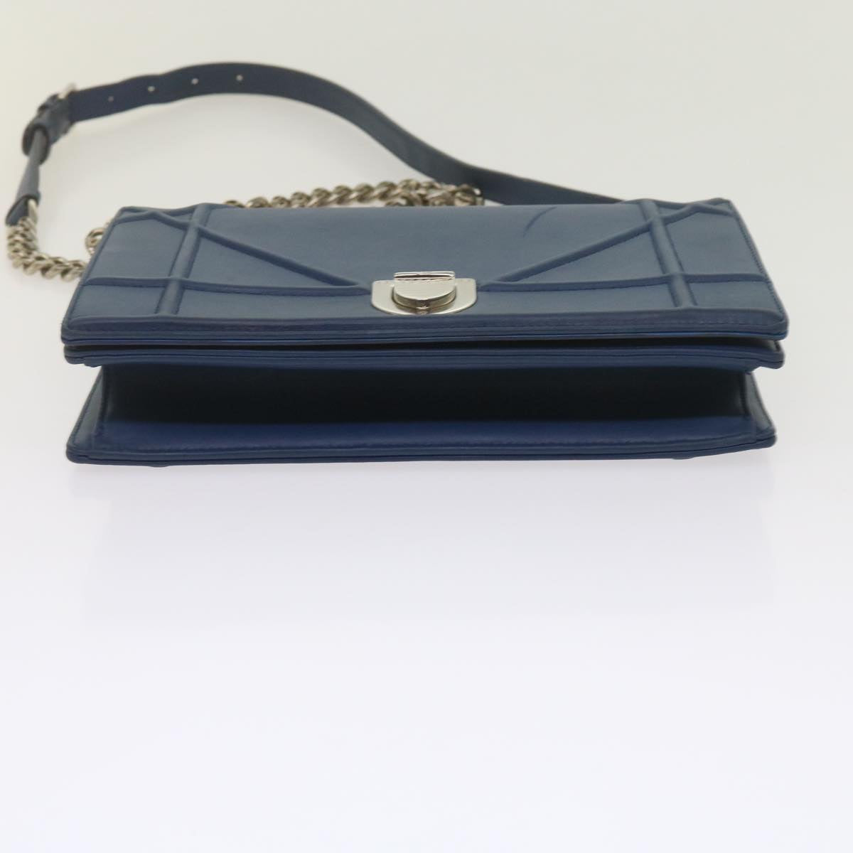 Christian Dior Chain Shoulder Bag Leather Blue Auth bs10952