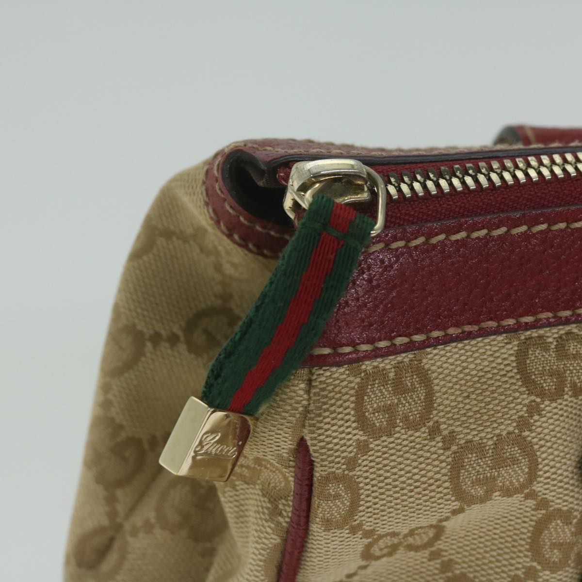 GUCCI Web Sherry Line GG Canvas Shoulder Bag Beige Red Green 177052 Auth bs10956