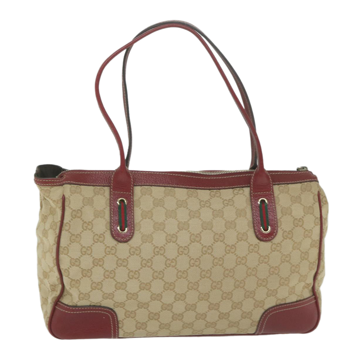 GUCCI Web Sherry Line GG Canvas Shoulder Bag Beige Red Green 177052 Auth bs10956 - 0