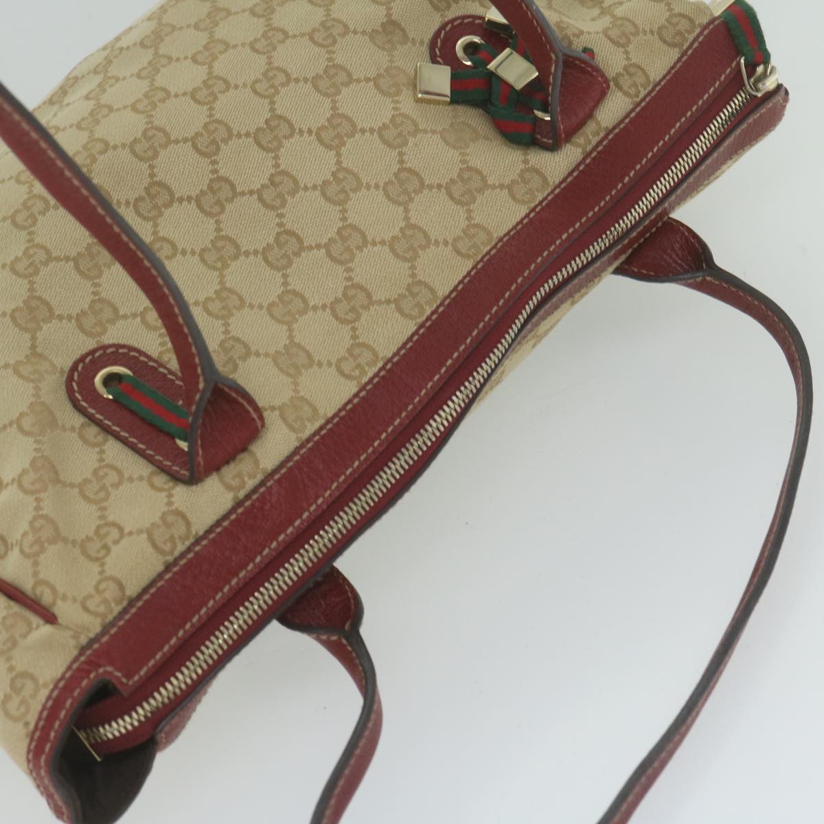 GUCCI Web Sherry Line GG Canvas Shoulder Bag Beige Red Green 177052 Auth bs10956