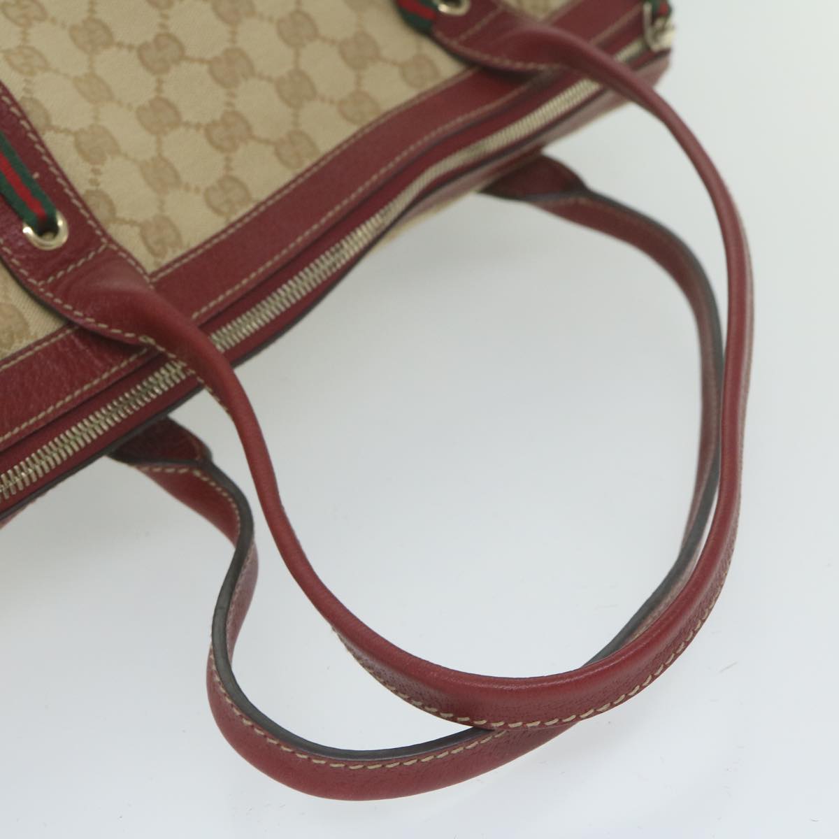 GUCCI Web Sherry Line GG Canvas Shoulder Bag Beige Red Green 177052 Auth bs10956