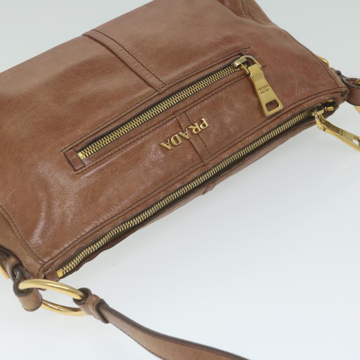 PRADA Shoulder Bag Leather Brown Auth bs10961