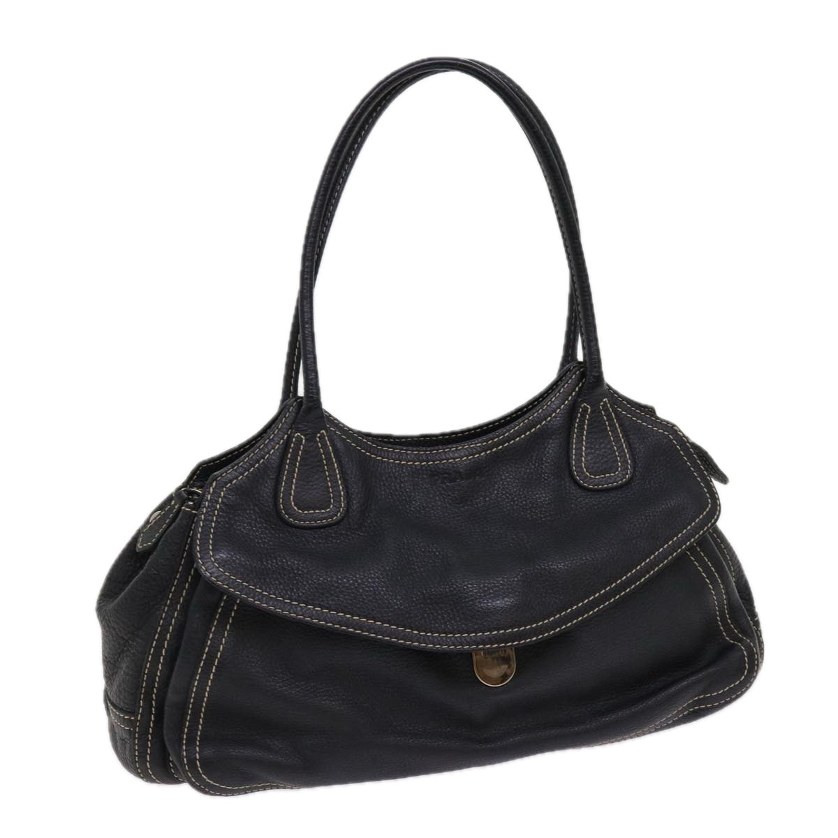 PRADA Shoulder Bag Leather Black Auth bs10964