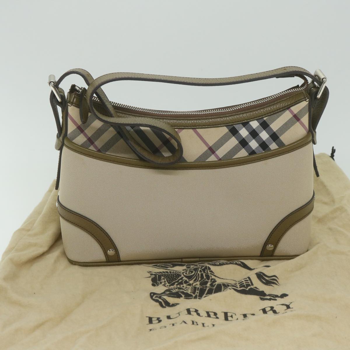 BURBERRY Nova Check Shoulder Bag Nylon Beige Auth bs10972