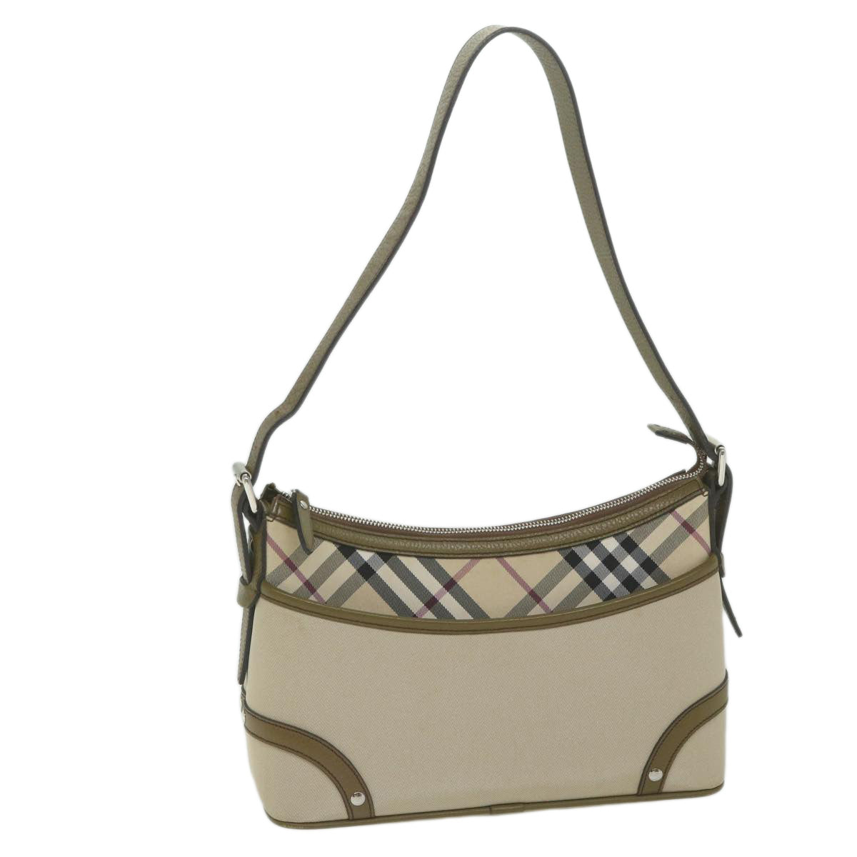 BURBERRY Nova Check Shoulder Bag Nylon Beige Auth bs10972