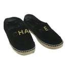 CHANEL Pumps Shoes Velor 38 Black CC Auth bs10973-1