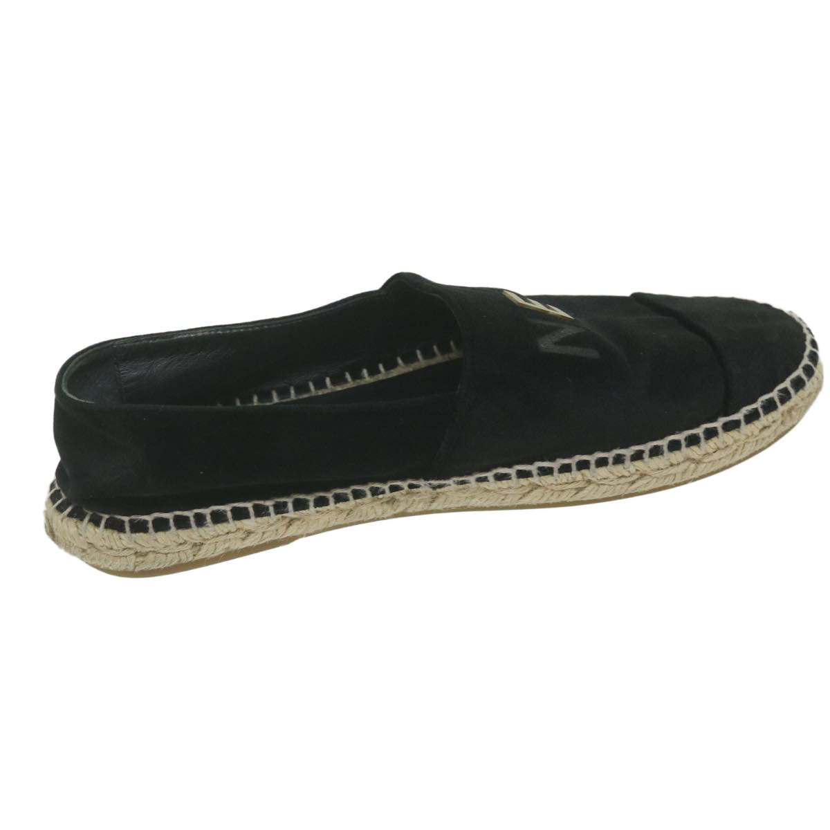 CHANEL Pumps Shoes Velor 38 Black CC Auth bs10973