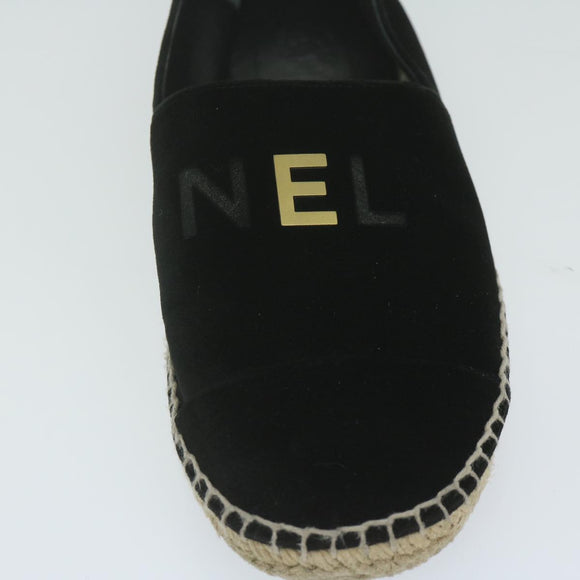 CHANEL Pumps Shoes Velor 38 Black CC Auth bs10973