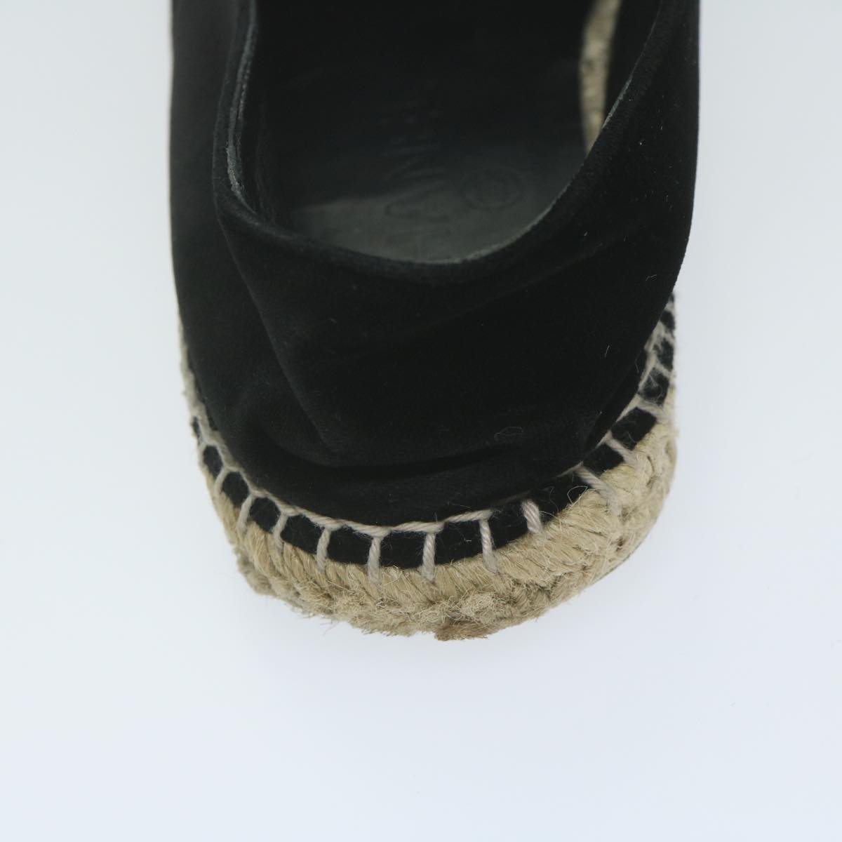 CHANEL Pumps Shoes Velor 38 Black CC Auth bs10973