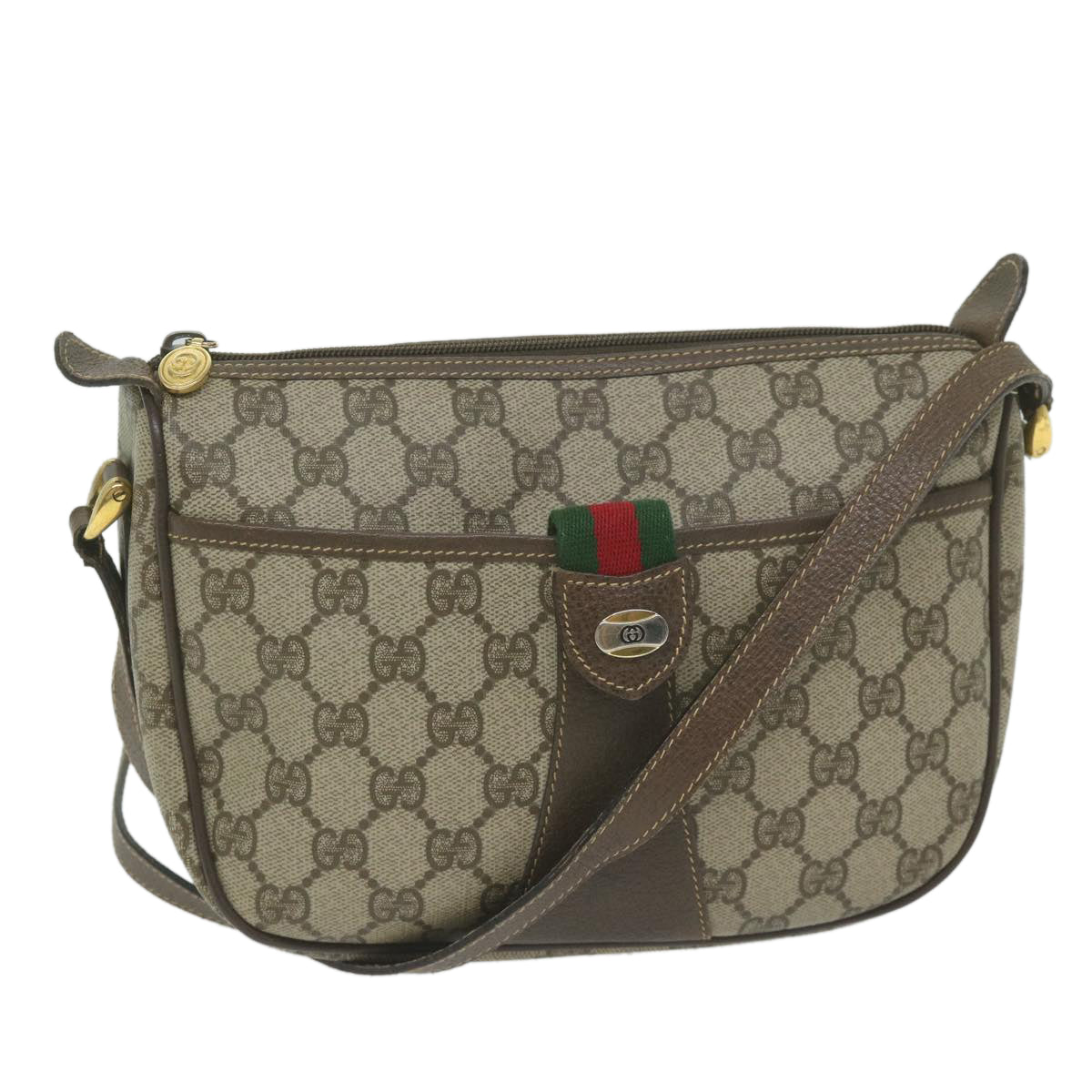 GUCCI GG Supreme Web Sherry Line Shoulder Bag Beige Red 001 56 6177 Auth bs10997