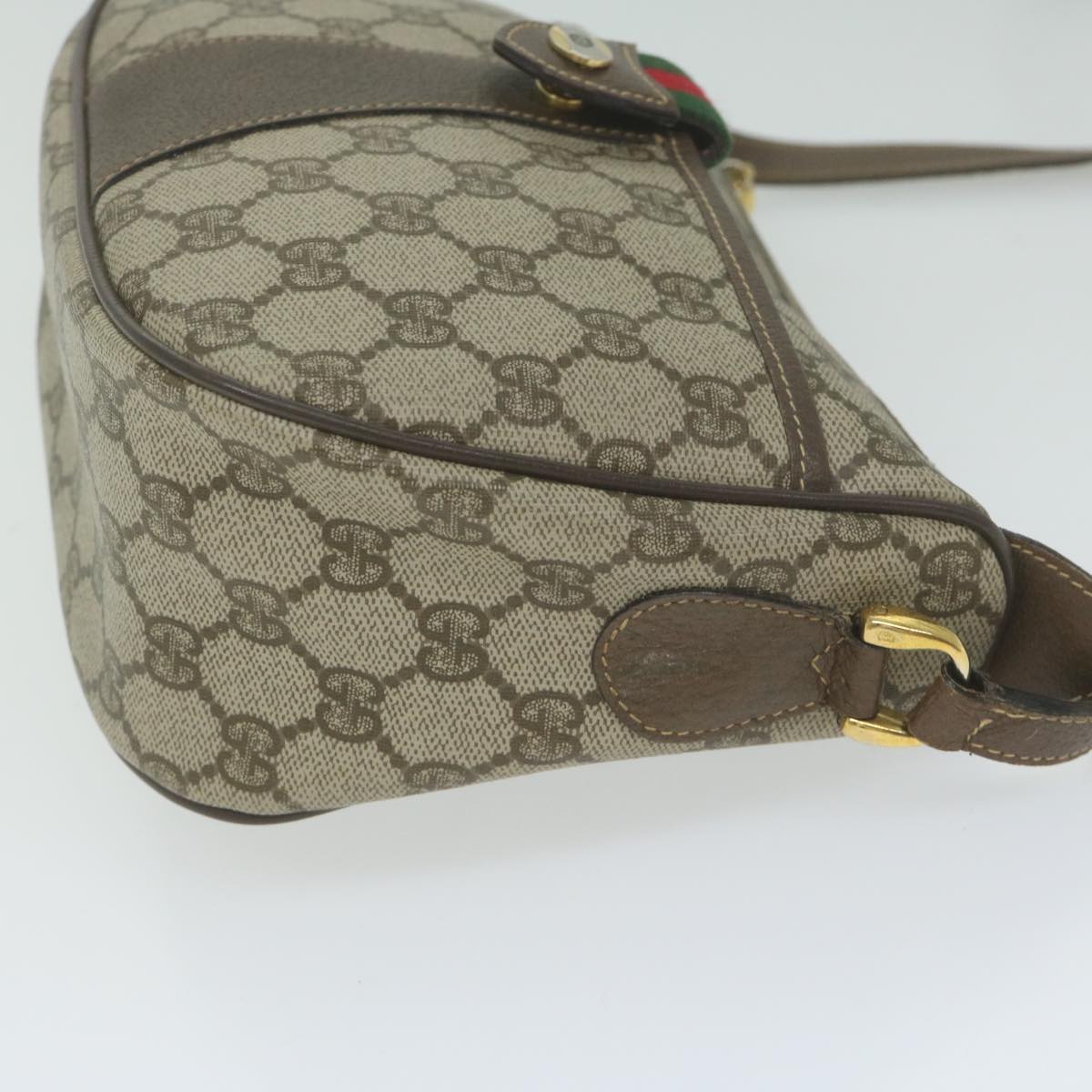 GUCCI GG Supreme Web Sherry Line Shoulder Bag Beige Red 001 56 6177 Auth bs10997