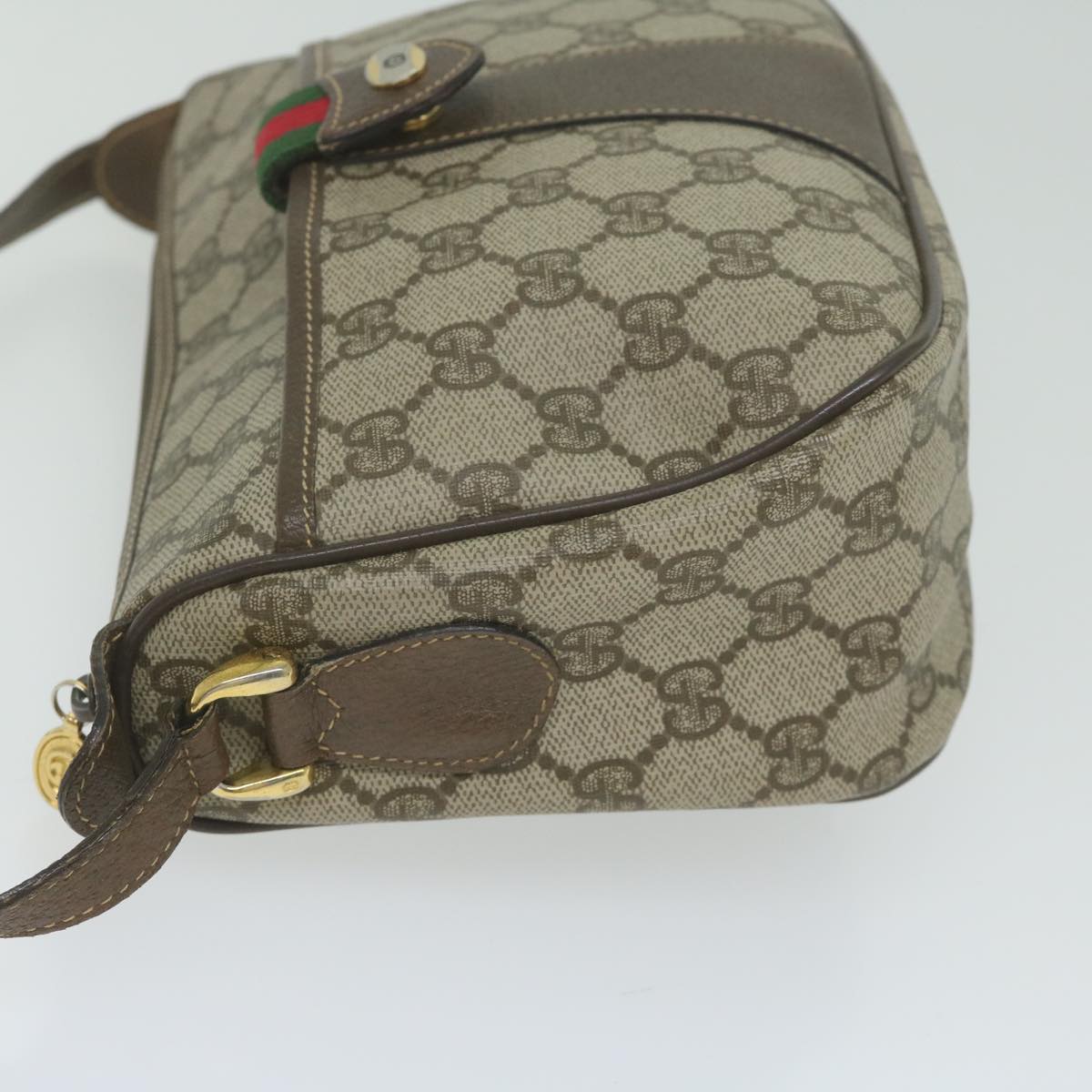 GUCCI GG Supreme Web Sherry Line Shoulder Bag Beige Red 001 56 6177 Auth bs10997