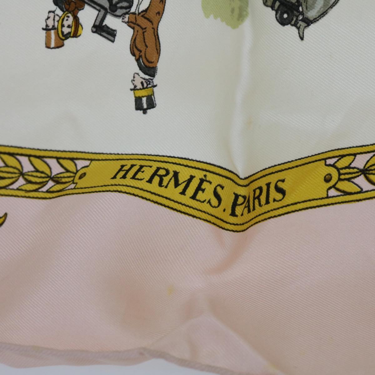HERMES Carre 90 LA PROMENA DE LONGCHAMPS Scarf Silk Pink Auth bs11035