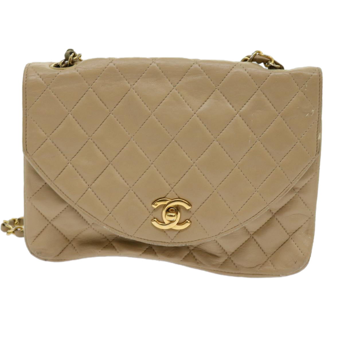 CHANEL Matelasse Chain Shoulder Bag Lamb Skin Beige CC Auth bs11057 - 0