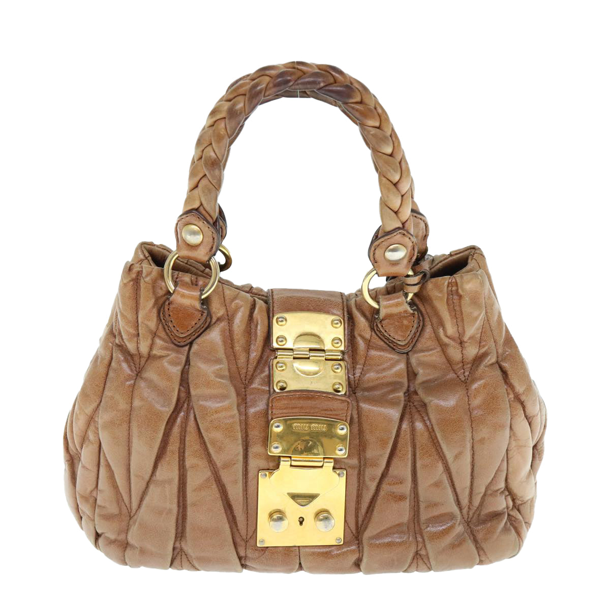 Miu Miu Materasse Hand Bag Leather Brown Auth bs11073