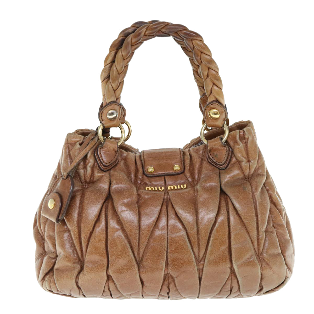 Miu Miu Materasse Hand Bag Leather Brown Auth bs11073 - 0