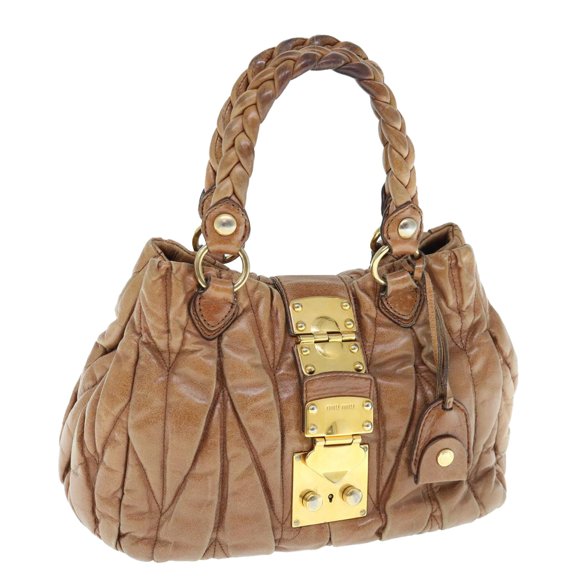 Miu Miu Materasse Hand Bag Leather Brown Auth bs11073