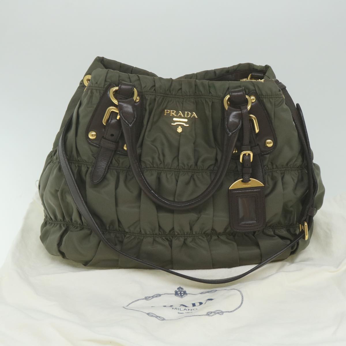 PRADA Hand Bag Nylon 2way Khaki Auth bs11075
