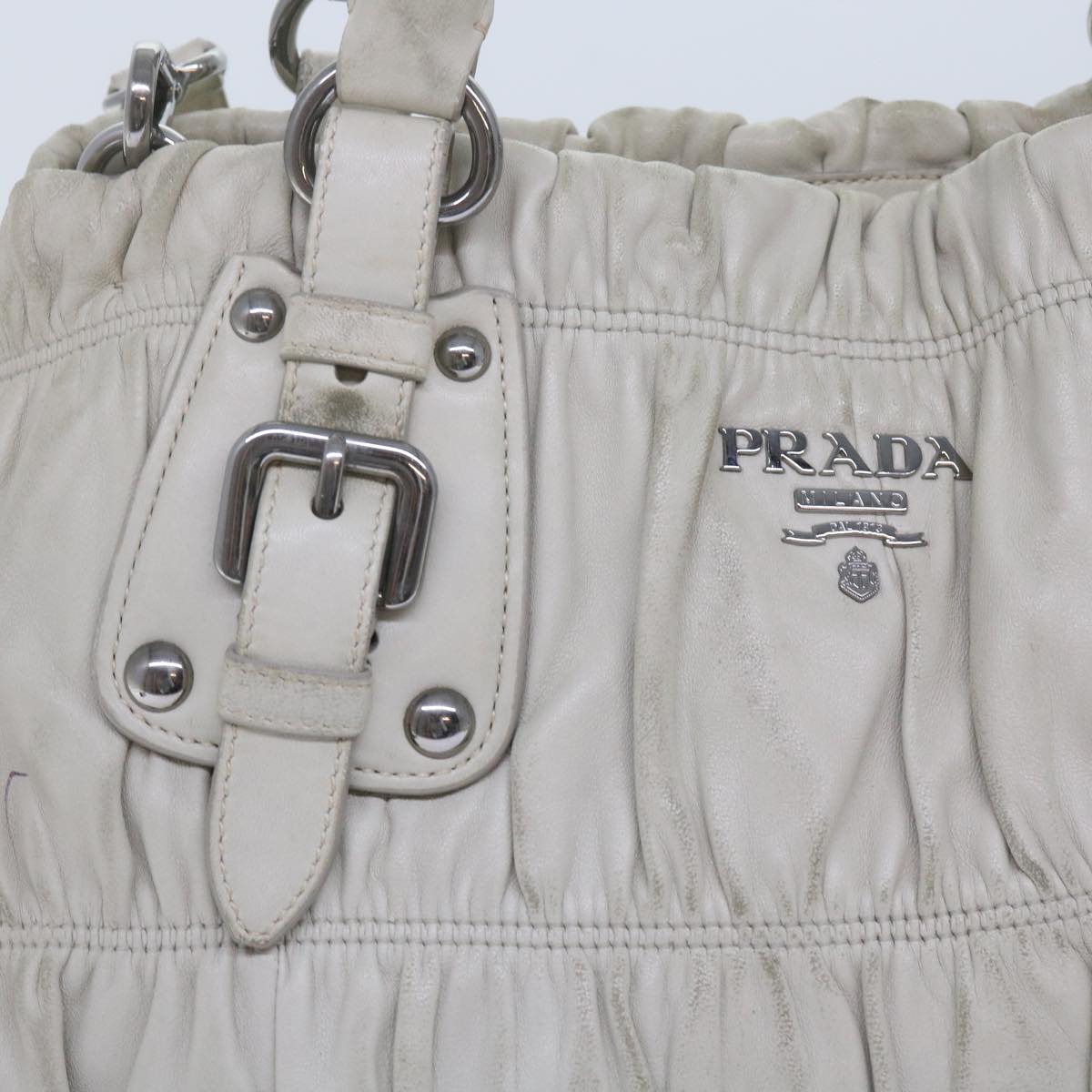 PRADA Hand Bag Leather 2way White Auth bs11083 - 0