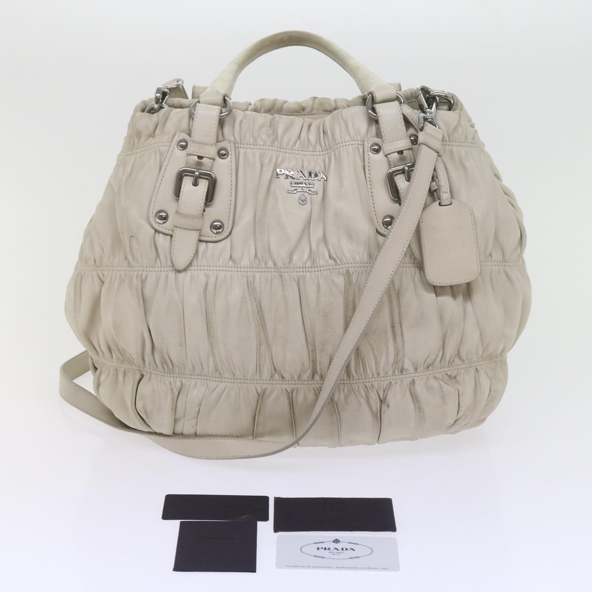 PRADA Hand Bag Leather 2way White Auth bs11083