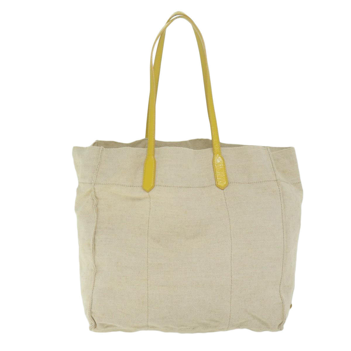 PRADA Tote Bag Canvas Beige Yellow Auth bs11088 - 0