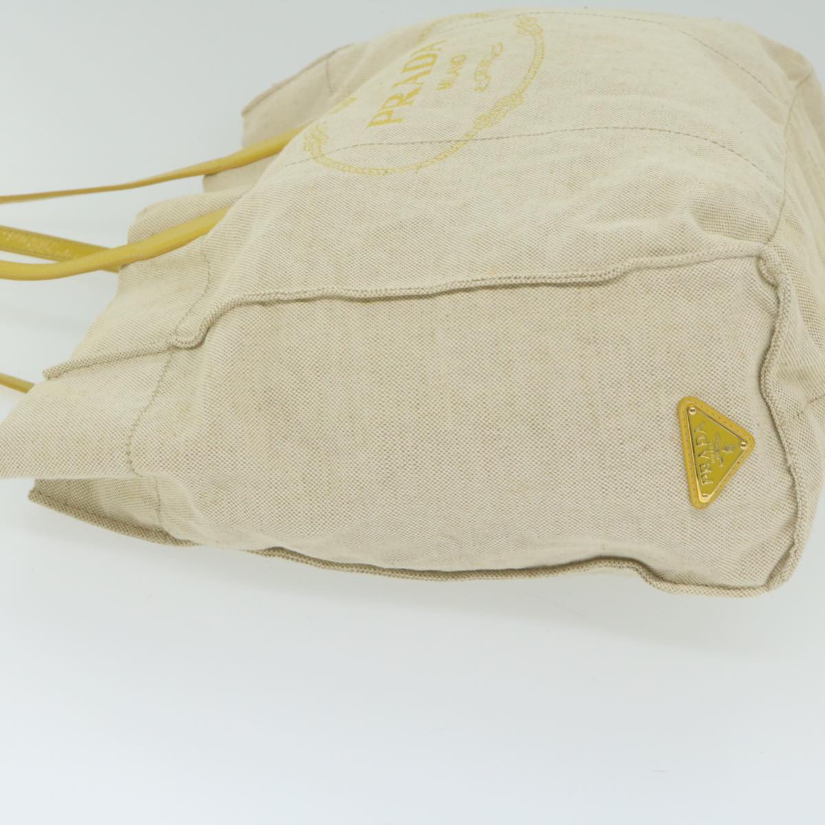 PRADA Tote Bag Canvas Beige Yellow Auth bs11088
